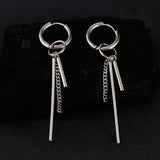 Maxbell Stainless Steel Long Bar Chain Earrings Ring Loop Ear Clip Piercing