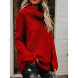 Maxbell Womens Turtleneck Chunky Knit Sweater Pullover Long Sleeves M Red