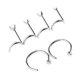 Maxbell 6Pcs 20 Gauge Assorted C-shape Curved Zircon Bar Nose Stud Helix Earrings