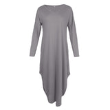 Maxbell Womens Casual V Neck  Long Sleeve Side Split Maxi Dress with Pocket Gray L