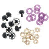 Maxbell 10pcs Plastic Safety Toy Eyes + Glitter Nonwovens + Washer 24mm Light Purple