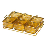 Maxbell Caddy Serving Platter 6 Bowls with Lid Storage Container for Wedding Salad Golden Clear Lids