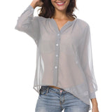 Maxbell Fashion Women Ladies Loose Casual Chiffon Long Sleeve Shirt Tops Blouses M Gray