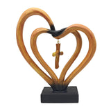 Maxbell Resin Double Heart Statue Sculpture for Bookshelf or Office Desktop Artistic Brown