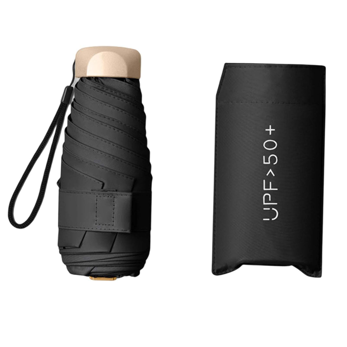 Maxbell Mini Sun Protection Umbrella with Case for Men and Women Sturdy Car Umbrella Black