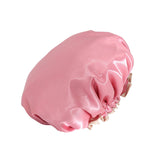 Maxbell Shower Cap Reusable Waterproof Layer Bathing Hair Cap for Salon Girls Ladies Rose Pink