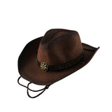 Maxbell Western Cow boy Hat Wide Brim Panama Cowgirl Hat for Summer Beach Vacation Brown