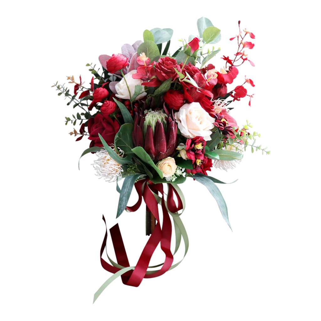 Max Artificial Flowers Bouquet Holding Flowers Home Office Decoration Wine Red