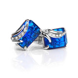 Maxbell Men's Rectangle Blue Crystal Cufflinks Shirt Cuff Links Wedding Party Groom Gift