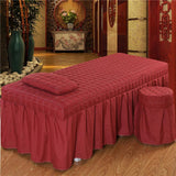 Maxbell SPA Massage Table Linen Set Bed Skirt Pillow Case Stool Cover Wine Red-S