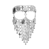 Maxbell Cosplay Belly Dance Face Veil Metal Veils for Masquerade Party Supplies Prom Argent