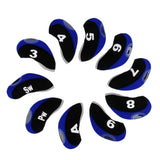 Maxbell 10pcs Neoprene Golf Club Head Covers Wedge Iron Protective Black+Royal Blue