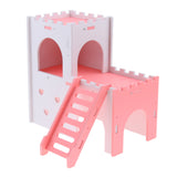 Max Hamster Hideout House Cabin Cages Wooden Villa Hut Play Toy Pink