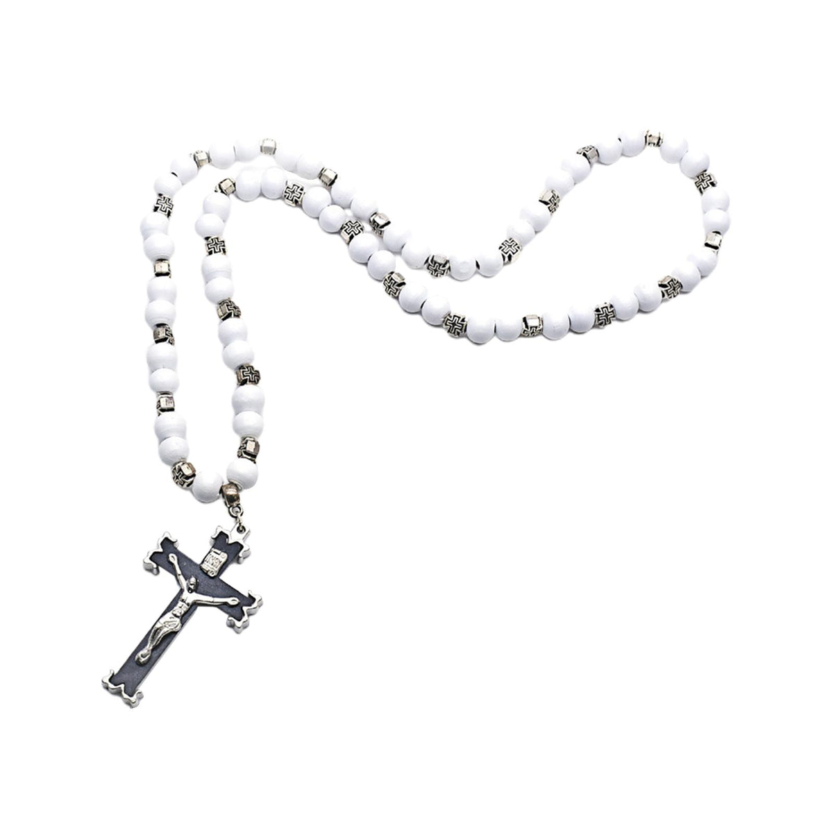 Maxbell Rosary Cross Pendant for Men Women Rosary Prayer Beads Rosary Cross Necklace white
