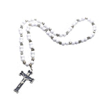 Maxbell Rosary Cross Pendant for Men Women Rosary Prayer Beads Rosary Cross Necklace white