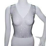 Maxbell Mesh Crop Sleeveless Hollow Out for Festival Rave Dance Summer Black V Neck