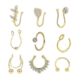 Maxbell 9Pcs Fashion Nose Rings u Shape Nose Studs Punk Style for Women Men Gold