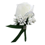 Max Stimulation Rose Flower Brooch Pin Wedding Corsage Pin White and Dark Green