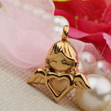 Maxbell Stainless Steel Angel Wings Heart Urn Necklace Pendant Ashes Keepsake Gold
