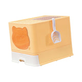 Maxbell Large Cat Litter Box Collapsible Drawer Type Front Door and Top Exit Durable Yellow
