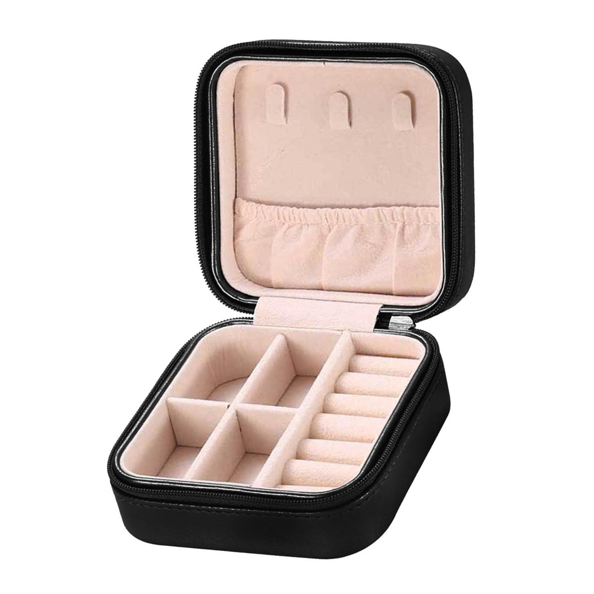 Maxbell Small Travel Jewelry Organizer Compartment Leather Waterproof for Gift Black