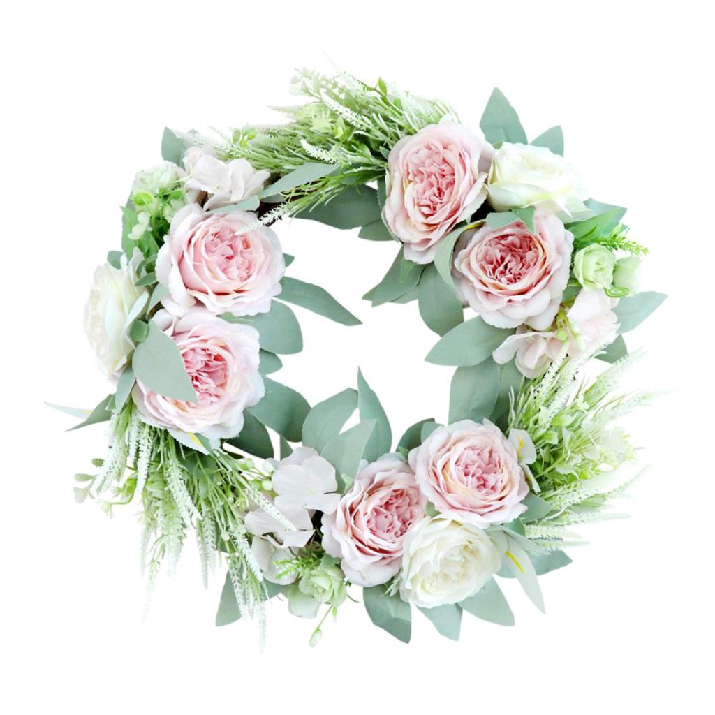 Max Artificial Flower Front Door Wall Wreath Garland Rose Wreath 45cm Pink