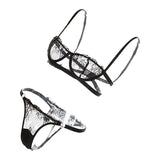 Max Women's Lace Lingerie Set Floral Lace Underwire Sheer Bra and Panty L Black