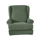 Max Stretch Wing Back Arm Chair Cover 2-Piece Wingback Sofa Slipcover Green