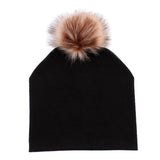 Max Baby Hat Faux Fur Baby Cap Cotton Pompom Bobble Hat for Kids  Black