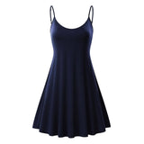 Maxbell Women's Summer Sleeveless Adjustable Strappy Floral Swing Dress Navy L