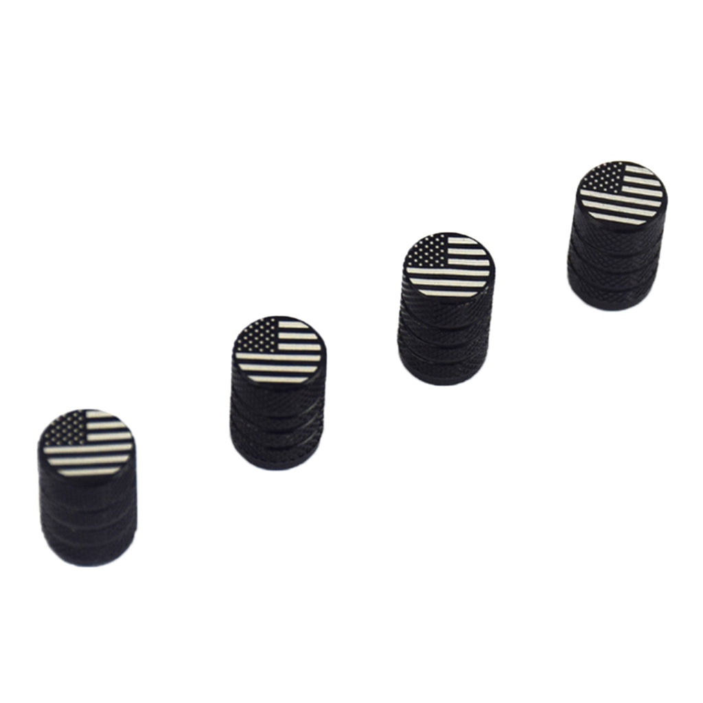 Max USA American Flag - Tire Rim Valve Stem Caps - Aluminum Black