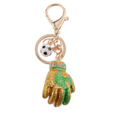 Maxbell Fashion Rhinestone Crystal Green Football Goalkeeper Glove Charm Purse Bag Key Ring Keychain Keyfob