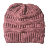 Maxbell Womens Messy Bun Ponytail Crochet Knitted Winter Beanie Hat Cap Pink