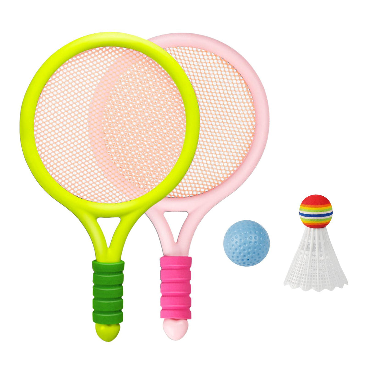 Maxbell Durable Children's Badminton Tennis Set, Ball Shuttlecock Racket for Training Green and Pink