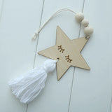 Max Nordic Wooden Beads Tassel Pendant Girls Wall Hanging Ornament Star White