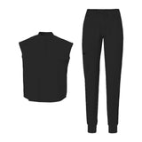 Maxbell Women Nursing Scrub Set Workwear Short Sleeve Work Clothes Top Pant black  L