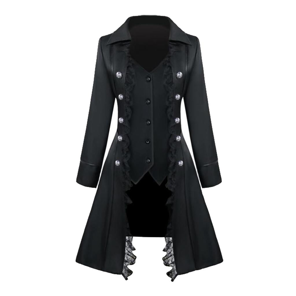 Max Retro Womens Steampunk Gothic Coat Medieval Jacket Cosplay Costume XL Black