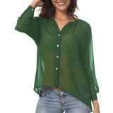 Maxbell Fashion Women Ladies Loose Casual Chiffon Long Sleeve Shirt Tops Blouses M Green