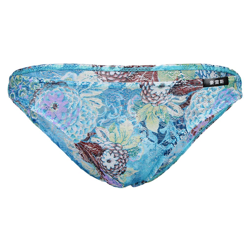 Maxbell Sheer Floral Lace Panties Stretchy Low Rise Briefs Underwear Blue XL