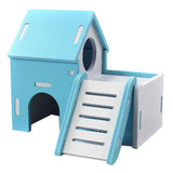 Maxbell Small Pet House Hamster Mouse Wooden Hut Exercise Funny Nest Toy Blue