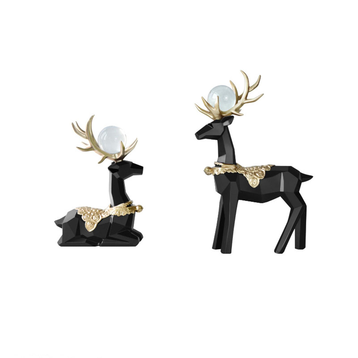 Maxbell Modern Reindeer Figurines Ornaments Deer Statues for Home Table Decor Geometric Black