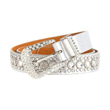 Maxbell Rhinestones Belt Fashion PU Leather Crystal Belts Waistband for Dress Pants White