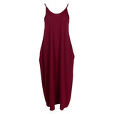 Maxbell Women Sleeveless V Neck Loose Beach Tank Maxi Dress with Pockets Wine Red L