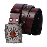 Maxbell Classic Western Cowboy Belt Embossed Buckle for Trouser Shorts Men Women Red