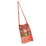 Maxbell Hand Crocheted Shoulder Bag Woven Tassel Bohemian for Beach Summer Orange