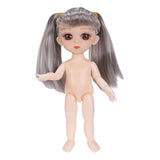 Maxbell Flexible 16cm 13 Jointed 1/12 Mini Girl Doll Nude Body Gray Bunches