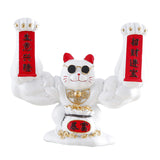 Maxbell Lucky Cat Figurine Sculpture Animal Statue Funny Feng Shui for Home Shelf White