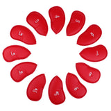 Maxbell 12 Pieces Waterproof PU Leather Golf Iron Head Cover Headcover Set Red