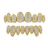 Maxbell AAA Zircon Teeth Grills CZ Top Bottom Caps Hip Hop Halloween Gift Gold