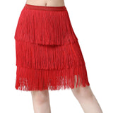 Maxbell Three Layers Tassels Latin Dance Skirt Soft Girl Dancewear for Samba Rumba Party Red XL